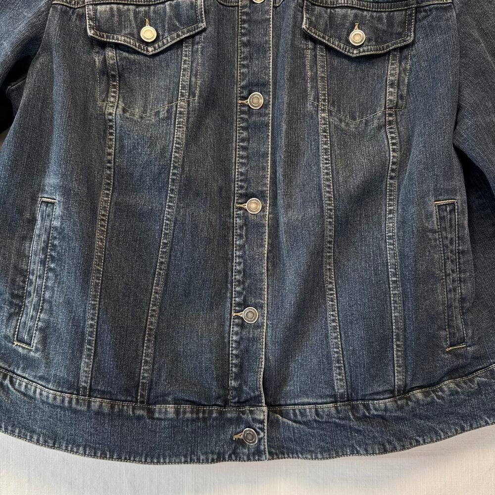 Upcycled Cotton Denim Jacket Women's Size XL Medium Wash Blue Art To Wear Sunset - Picture 4 of 11